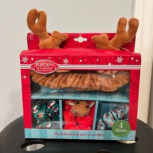 NEW Rudolph Holiday Headwrap and scrunchies, set of 4